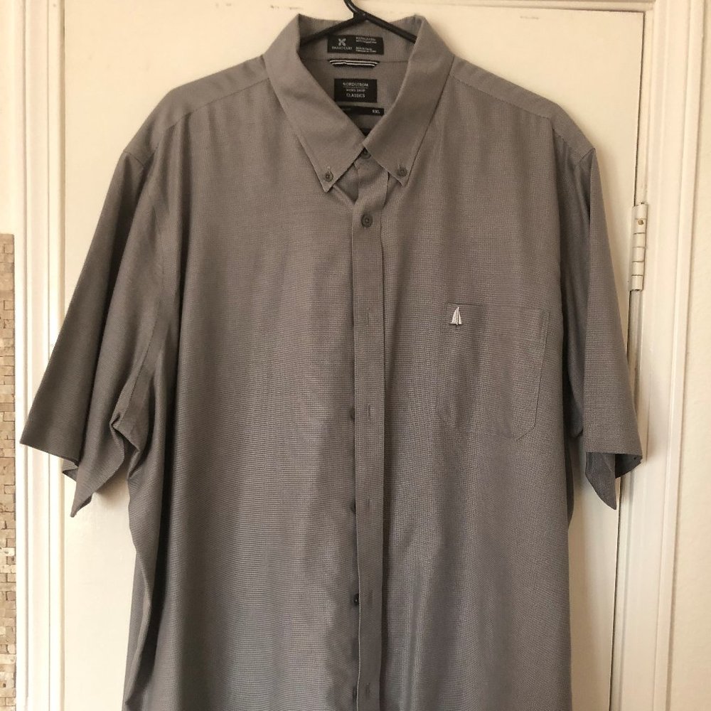 Nordstrom Classic Wrinkle-Free Short Sleeve Gray w/ White Pattern XXL